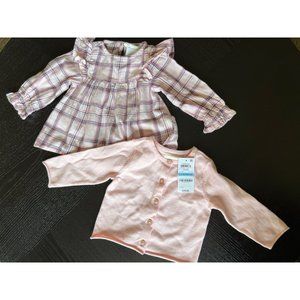 Baby Girl Pink Cardigan & Plaid Long Sleeve Top First Impressions New 3-9 months